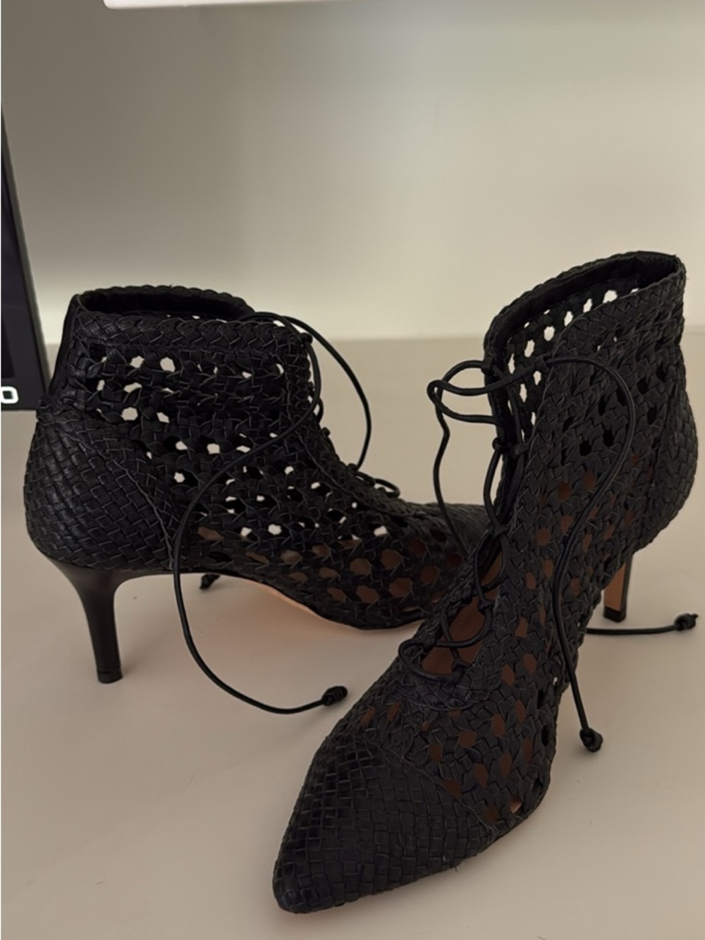 Ulla Johnson Woven Lace-Up Pointed-Toe Heels